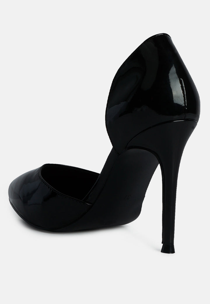 candy cane patent pu slip on stiletto heels#color_black