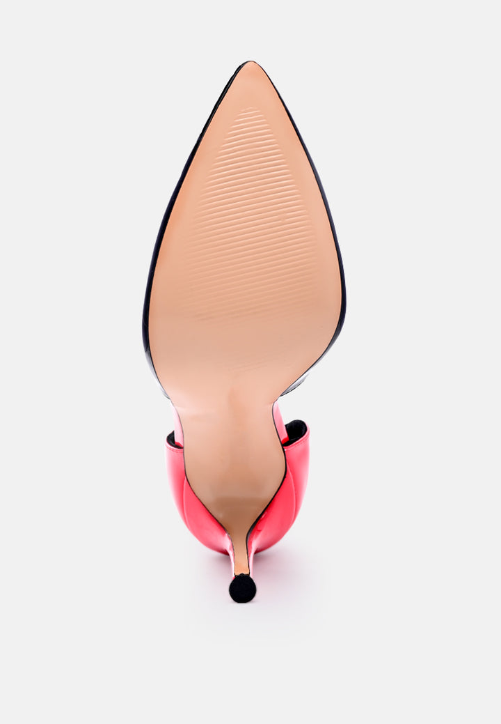 candy cane patent pu slip on stiletto heels#color_black-fuchsia