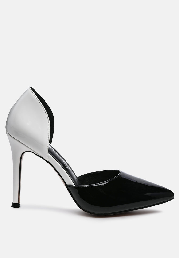 candy cane patent pu slip on stiletto heels#color_white-black