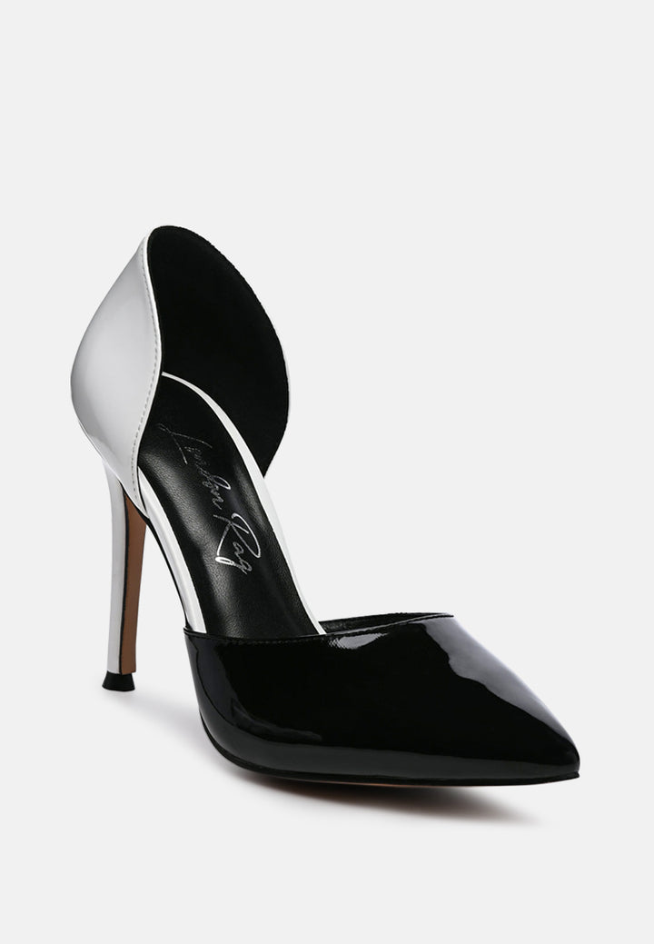 candy cane patent pu slip on stiletto heels#color_white-black