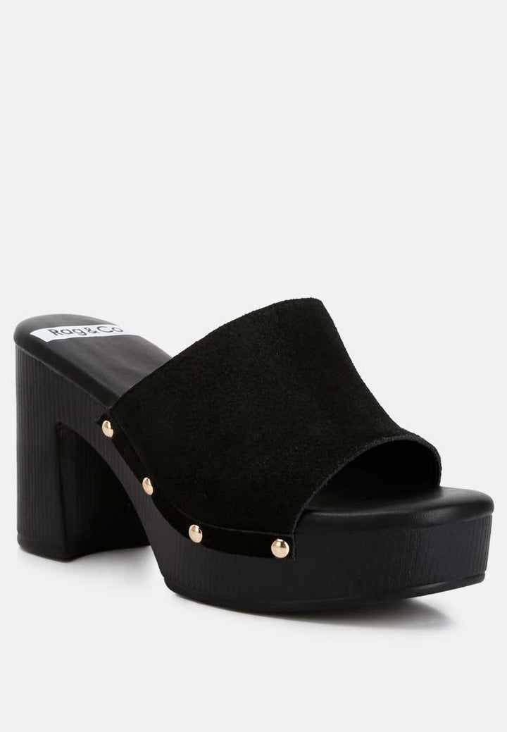 suede high block heel clogs by ruw#color_black