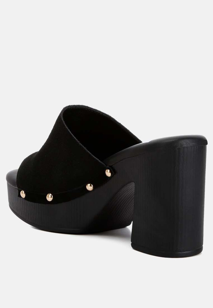 cartera suede high block heel clogs#color_black