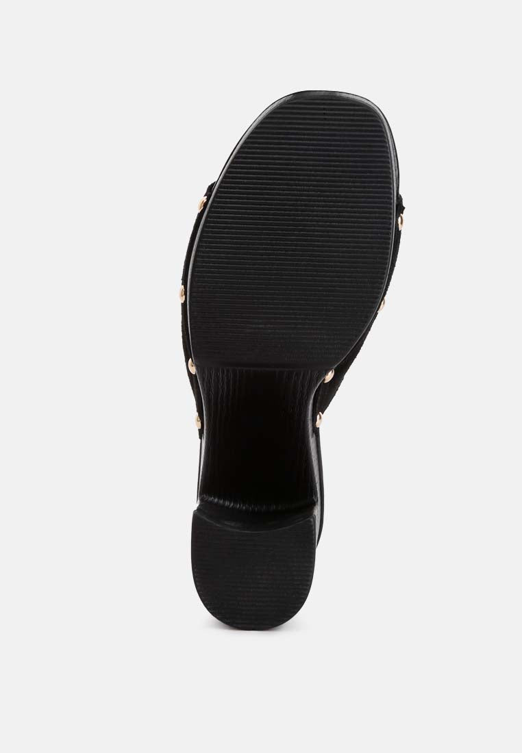 cartera suede high block heel clogs#color_black