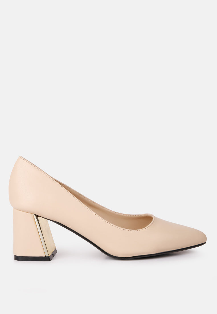 casey metallic detail block heel pumps#color_beige