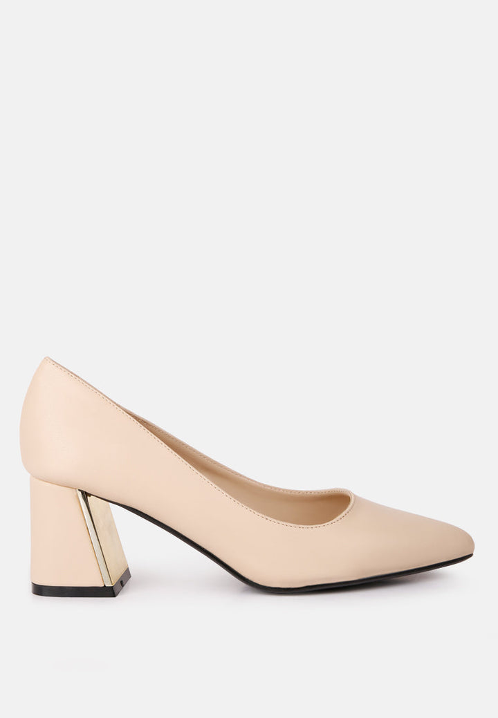 casey metallic detail block heel pumps by rag#color_beige