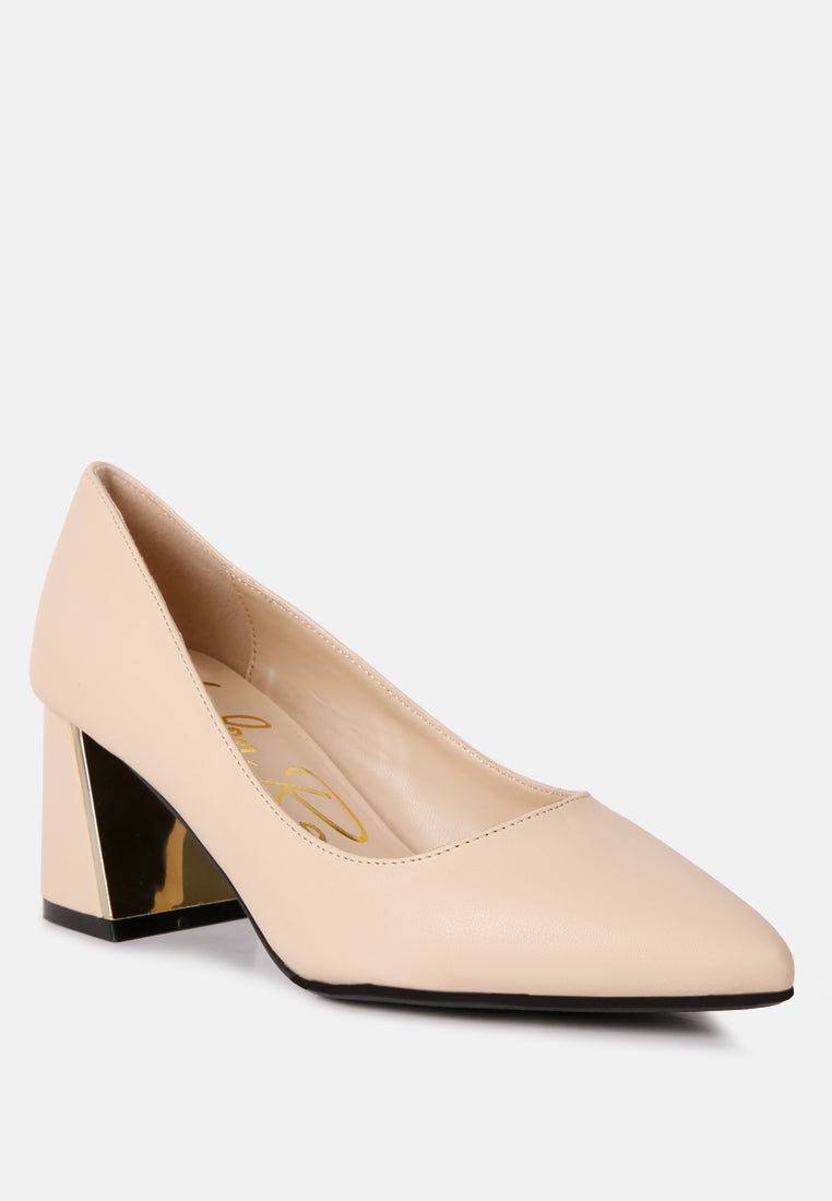 casey metallic detail block heel pumps by rag#color_beige