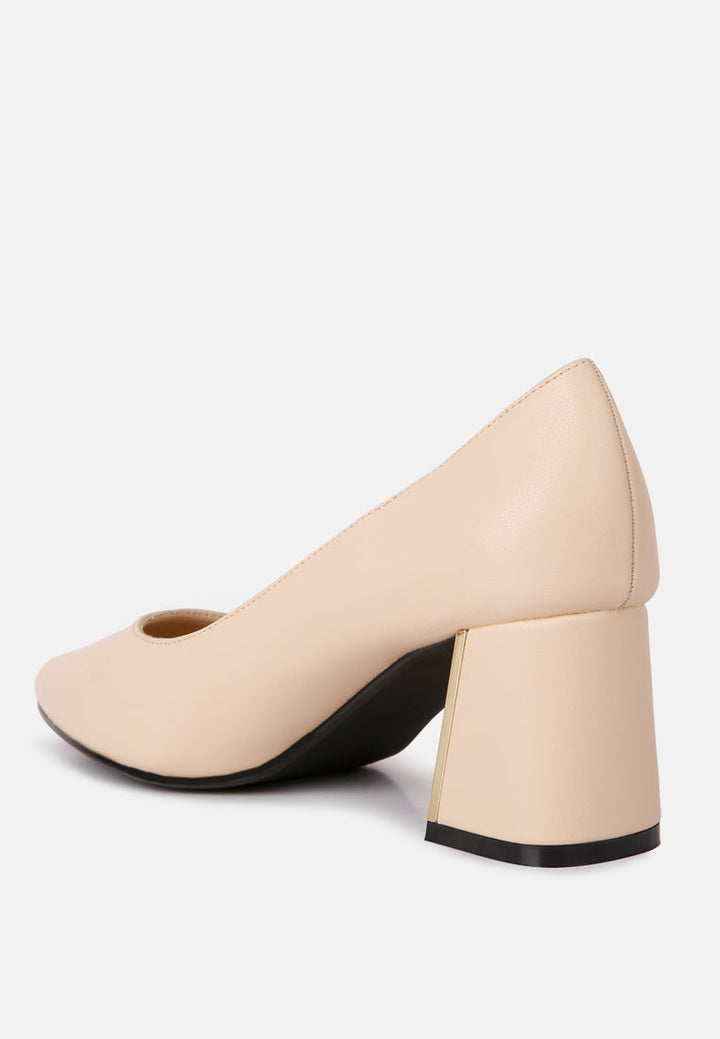 casey metallic detail block heel pumps by rag#color_beige