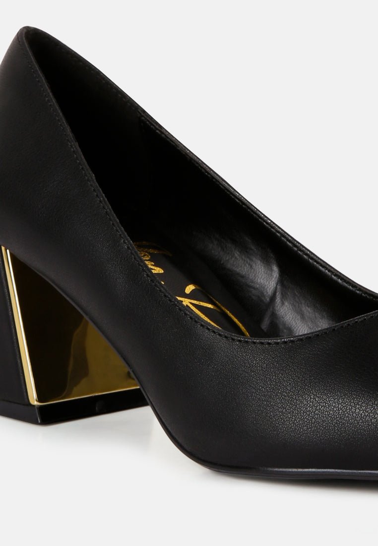 casey metallic detail block heel pumps#color_black
