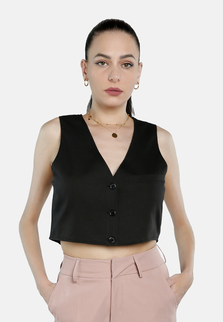 casual button down vest#color_black