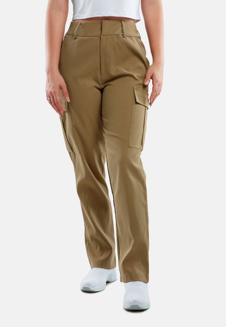 casual high waist straight pants by ruw#color_khaki