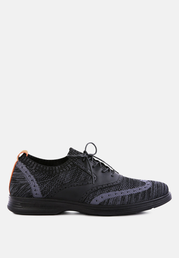 casual knitted brogue sneakers#color_black