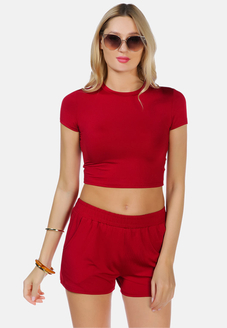 casual line crew neck solid top#color_burgundy