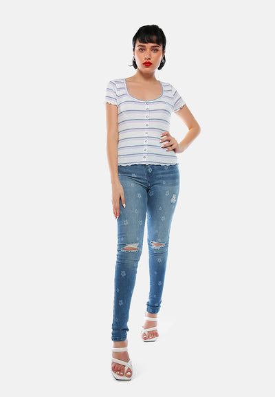 casual short summer top#color_ivory-stripe