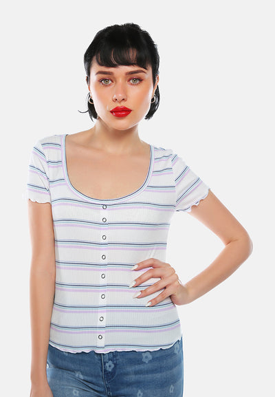 casual short summer top#color_ivory-stripe