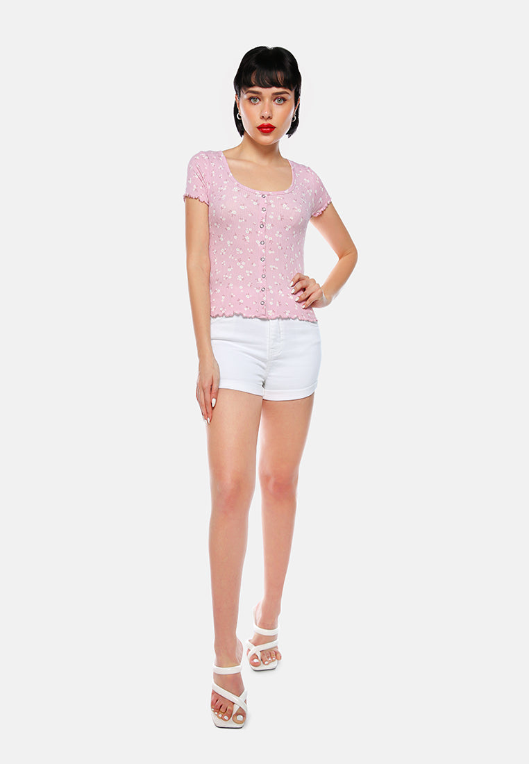 casual short summer top#color_pink-floral