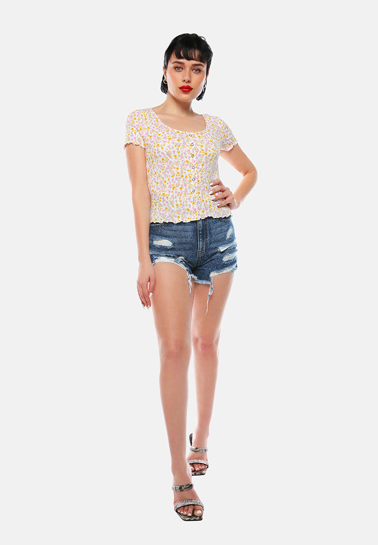 casual short summer top#color_ivory-floral