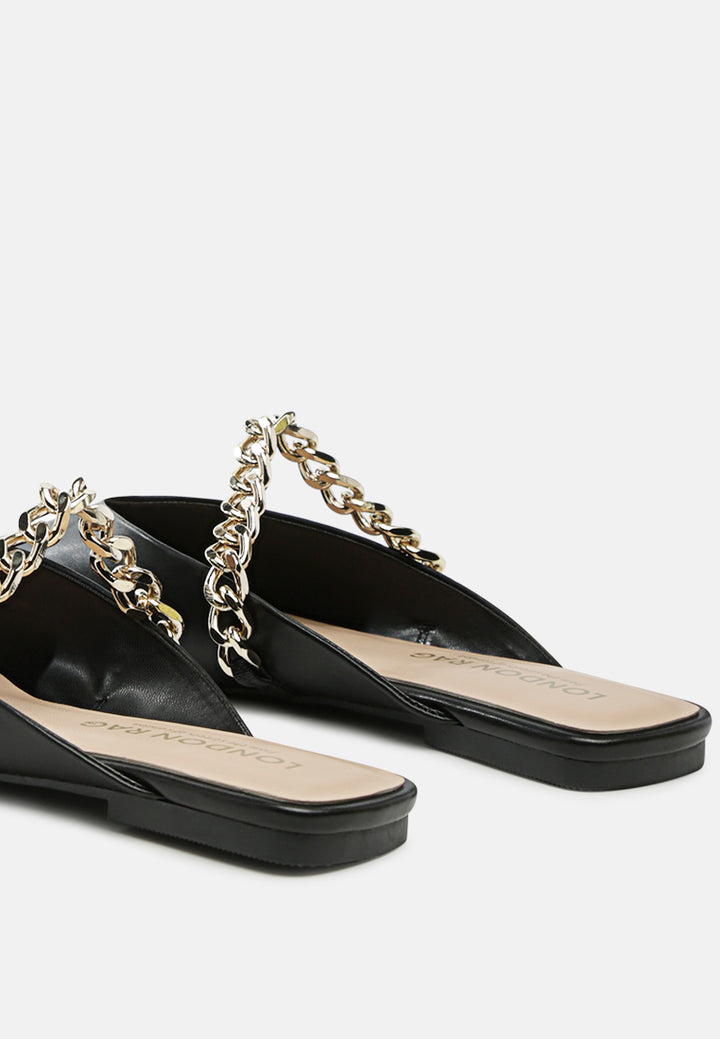 catch bling chain strap flat shoes#color_black