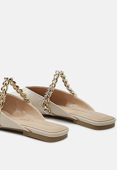 catch bling chain strap flat shoes#color_nude