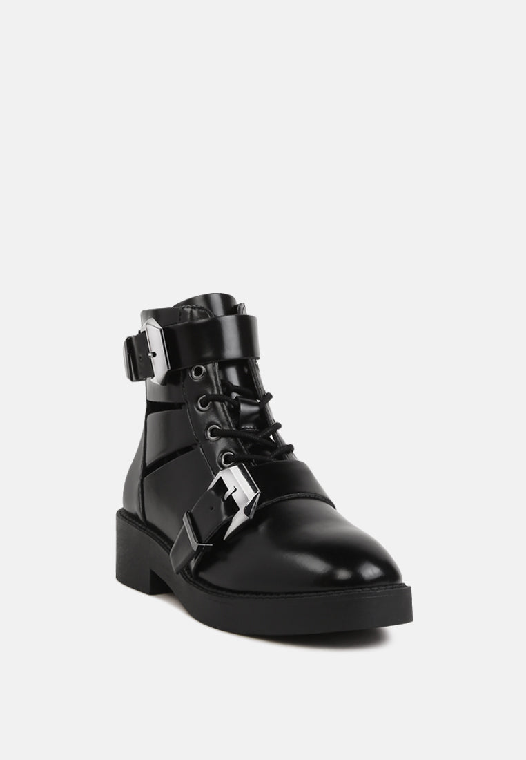 cayla combat boots with adjustable buckle#color_black