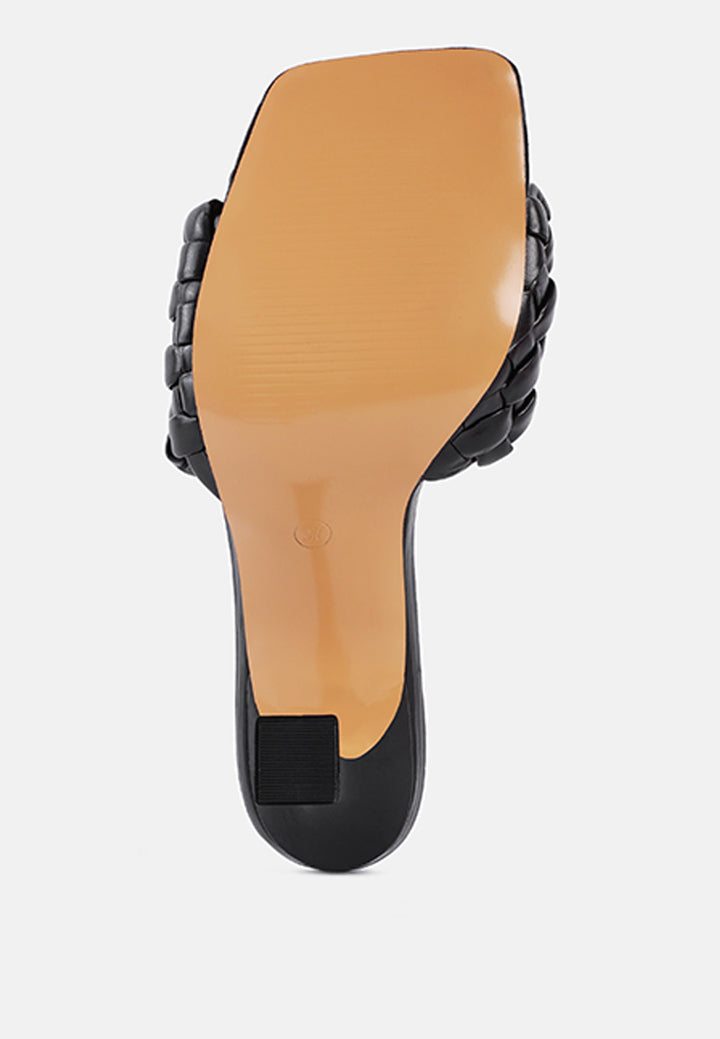 celie woven strap mid heel sandals#color_black