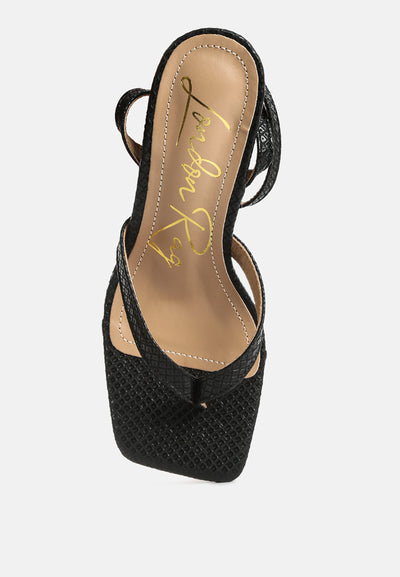 celty ankle strap spool heel thong sandals#color_black