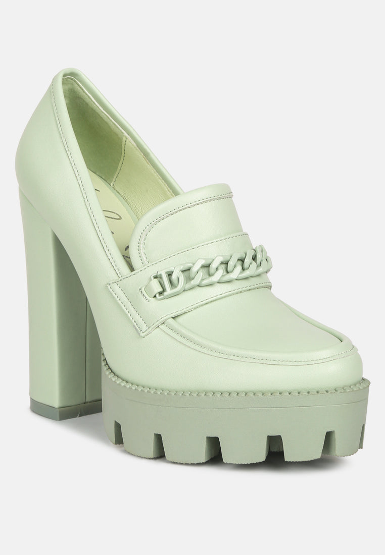 chain embellished chunky loafers#color_green