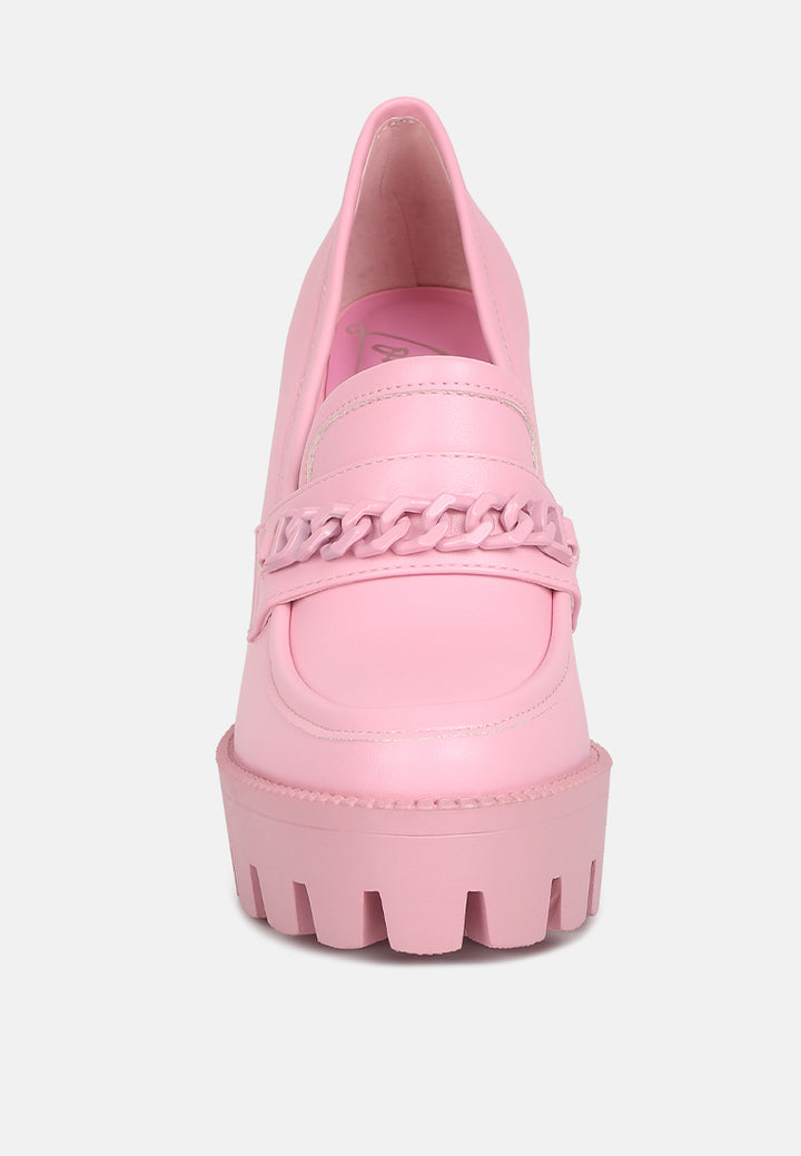 chain embellished chunky loafers#color_pink