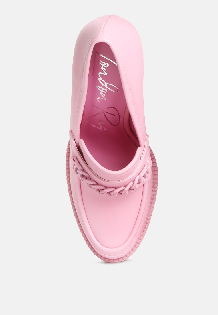 chain embellished chunky loafers#color_pink