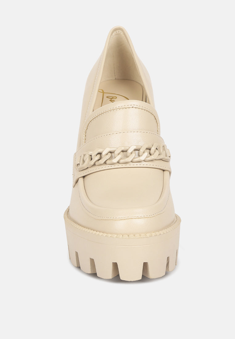 chain embellished chunky loafers#color_beige