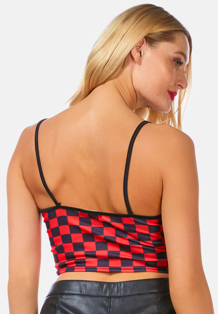 checkerboard spaghetti crop top by ruw#color_red
