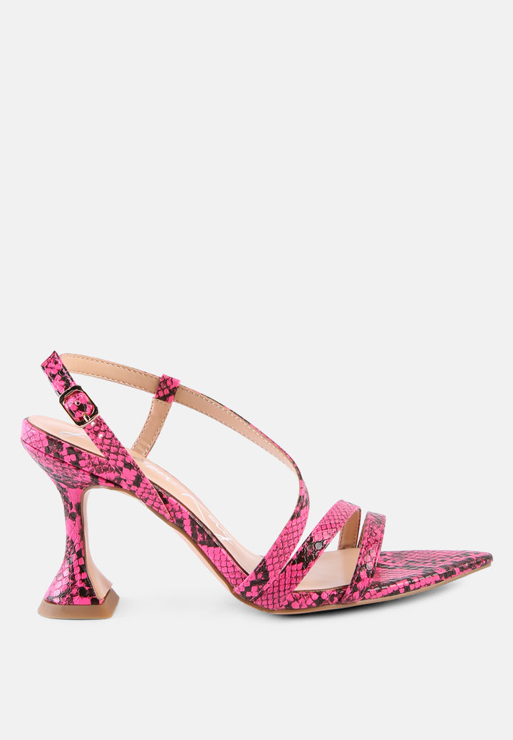 cherry tart snake print spool heel sandals#color_neon-pink
