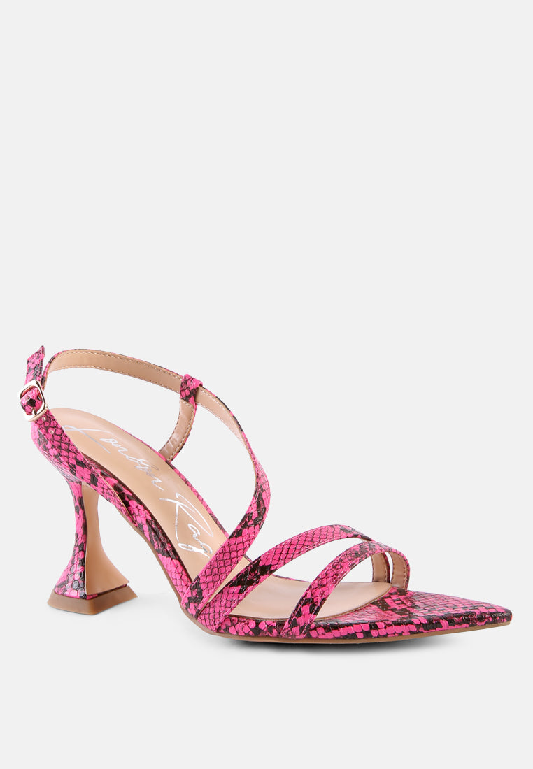 cherry tart snake print spool heel sandals#color_neon-pink