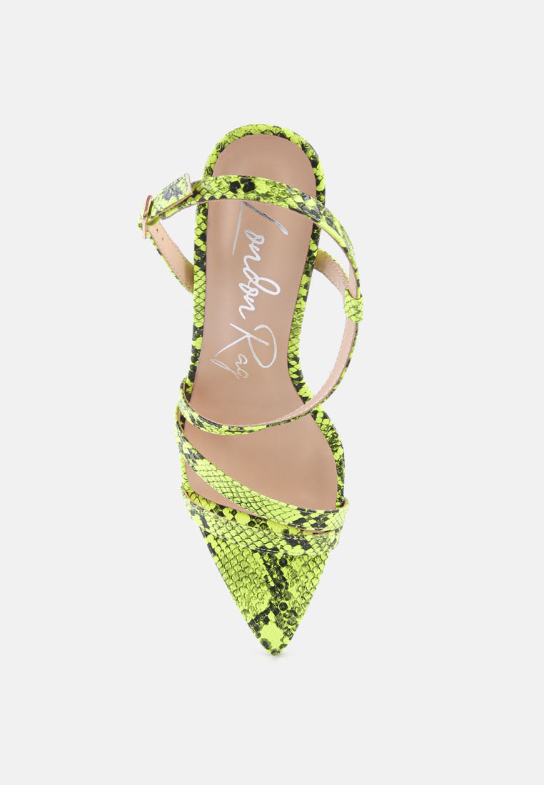 cherry tart snake print spool heel sandals#color_neon-yellow