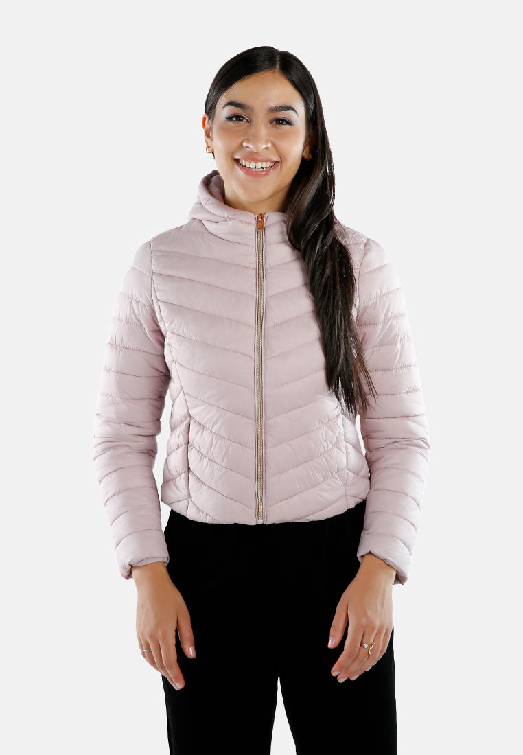 chevron pattern puffer hoodie#color_blush-pink
