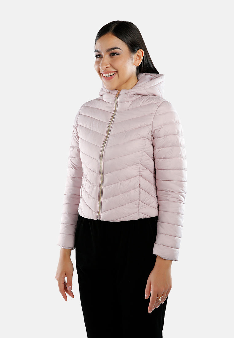 chevron pattern puffer hoodie#color_blush-pink