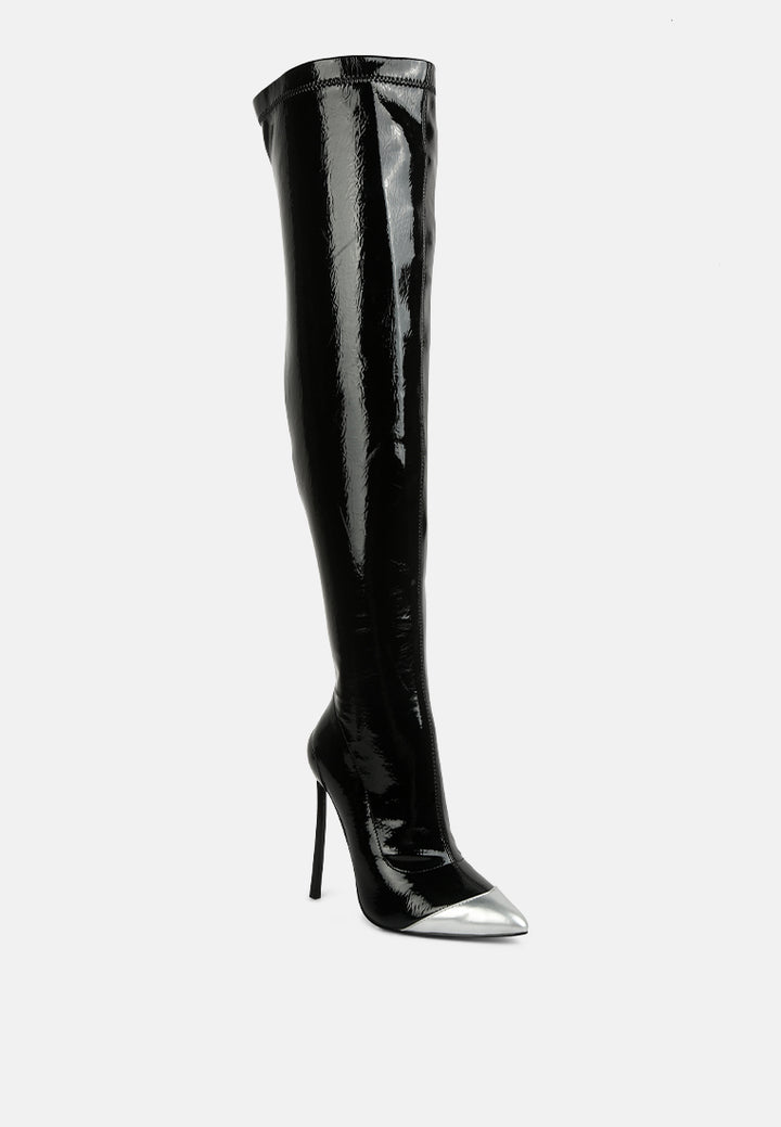 chimes high heel patent long boots#color_black