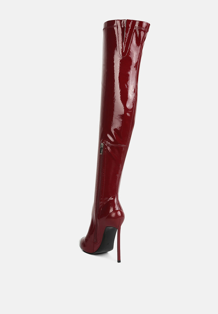 chimes high heel patent long boots#color_burgundy