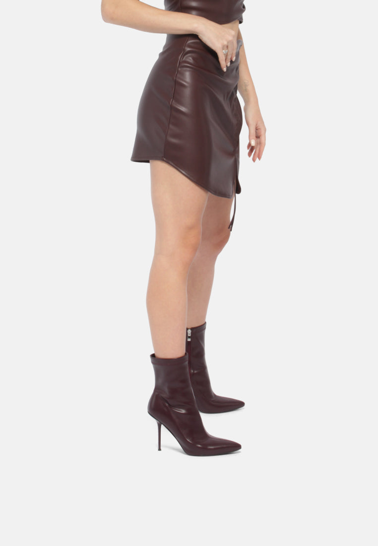 chocolate women's faux leather mini skirt#color_chocolate
