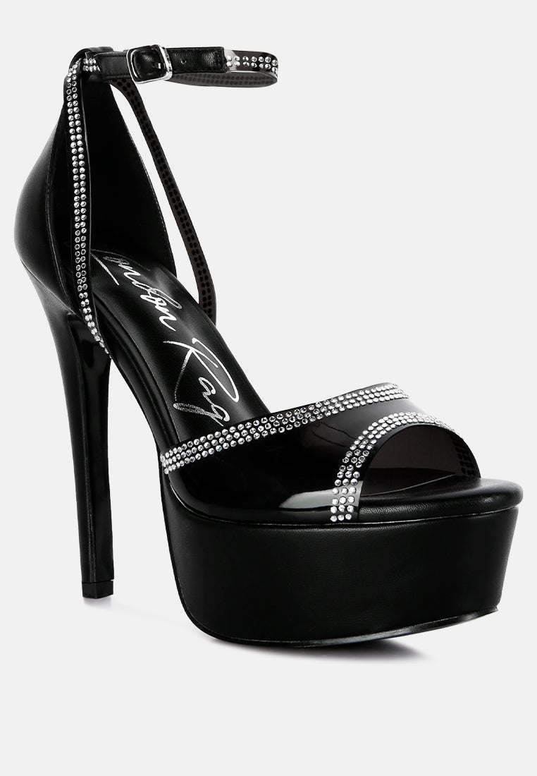 cinderella rhinestones embellished stiletto platform sandals#color_black