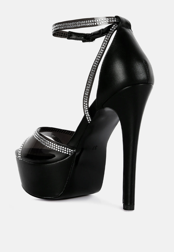 cinderella rhinestones embellished stiletto platform sandals#color_black