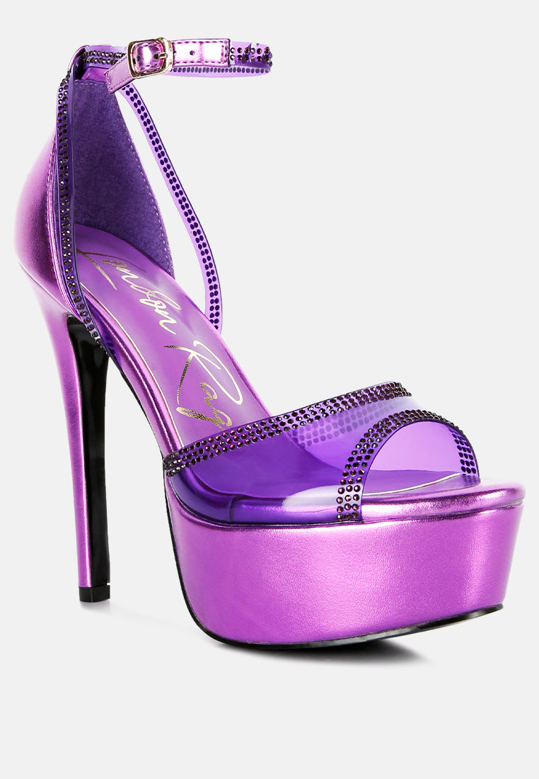 cinderella rhinestones embellished stiletto platform sandals#color_purple