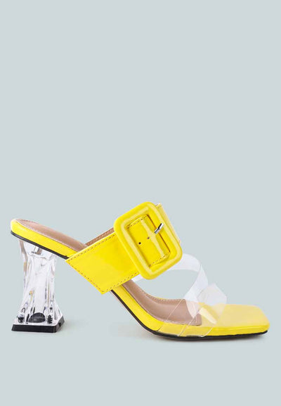 city girl printed mid heel slide sandals#color_yellow