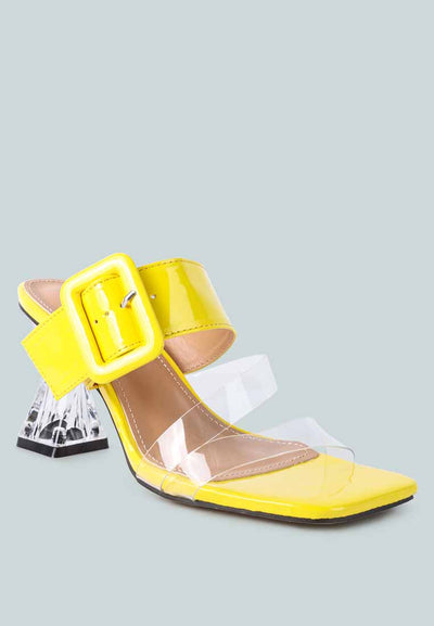 city girl printed mid heel slide sandals#color_yellow