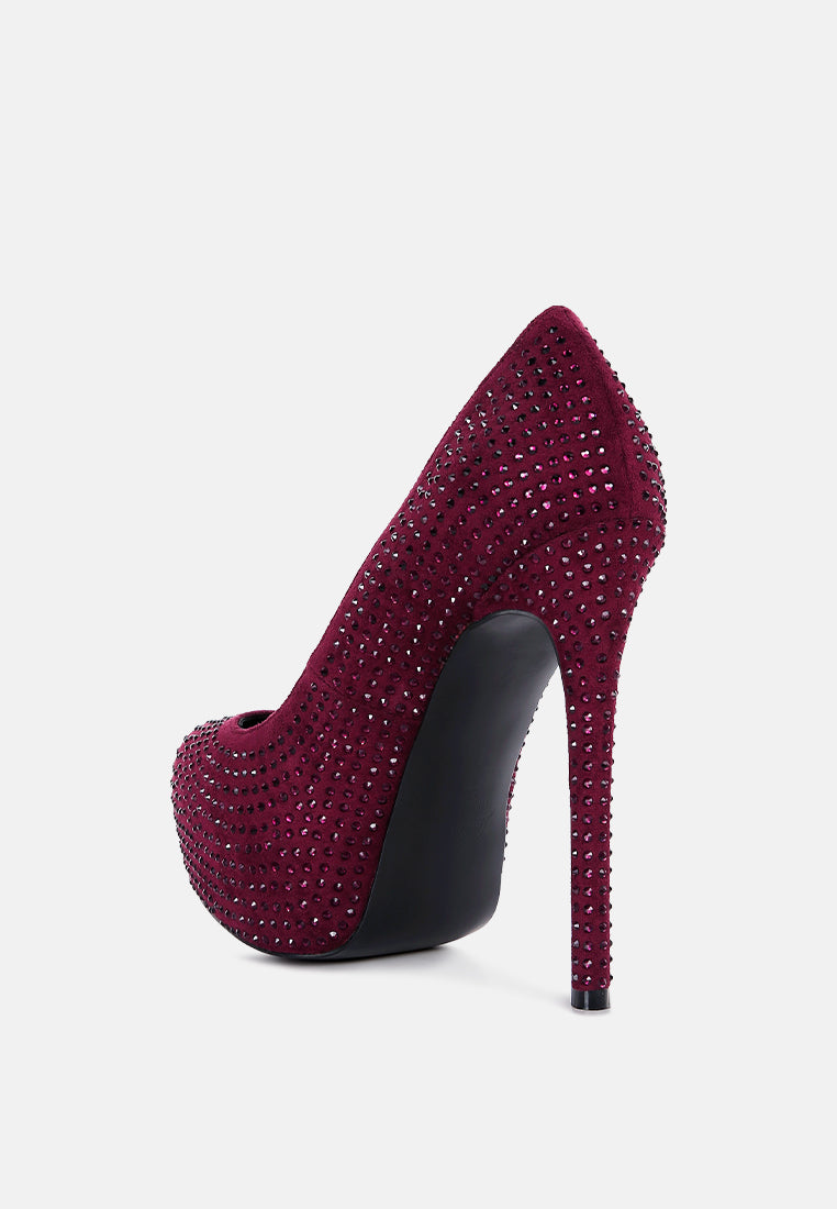 clarisse diamante faux suede high heeled pumps#color_burgundy