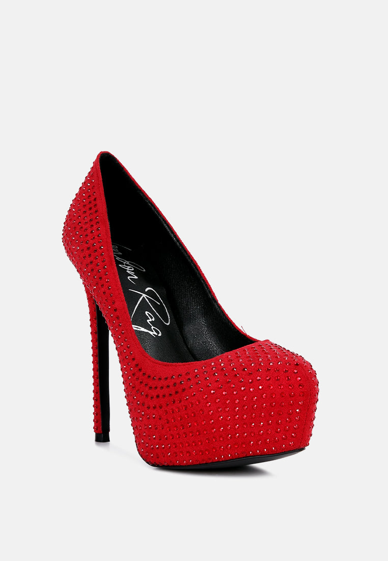 clarisse diamante faux suede high heeled pumps#color_red