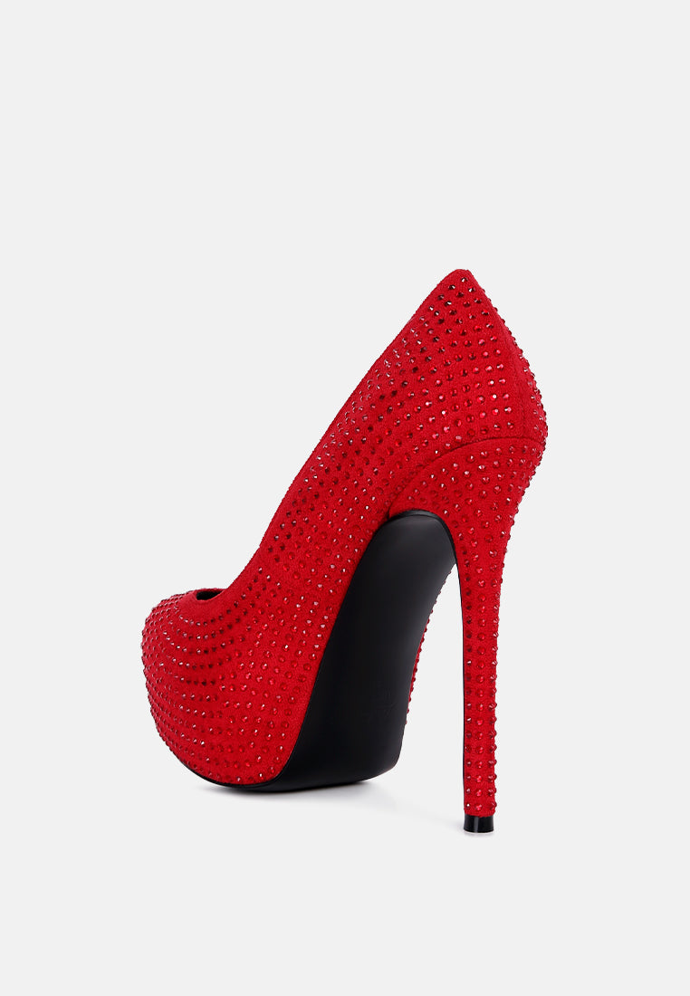 clarisse diamante faux suede high heeled pumps#color_red