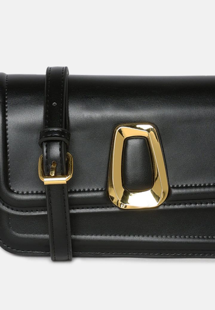 classic gold buckle flap bag#color_black