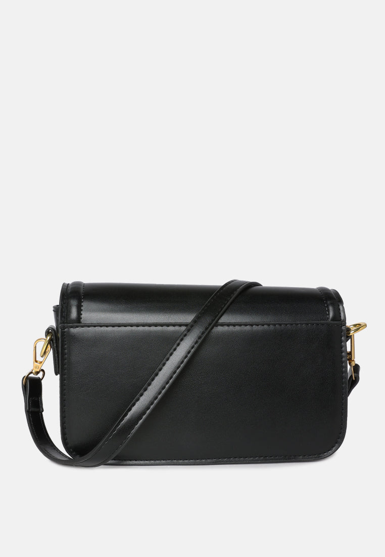 classic gold buckle flap bag#color_black