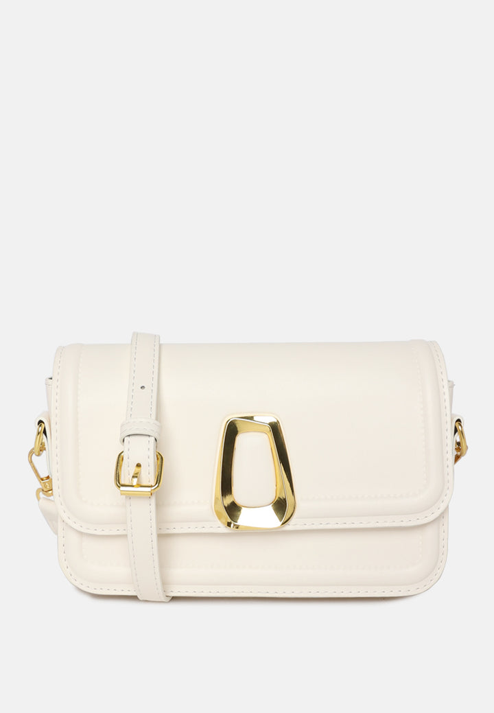 classic gold buckle flap bag#color_white