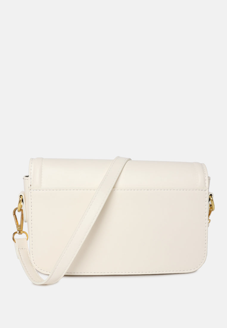 classic gold buckle flap bag#color_white